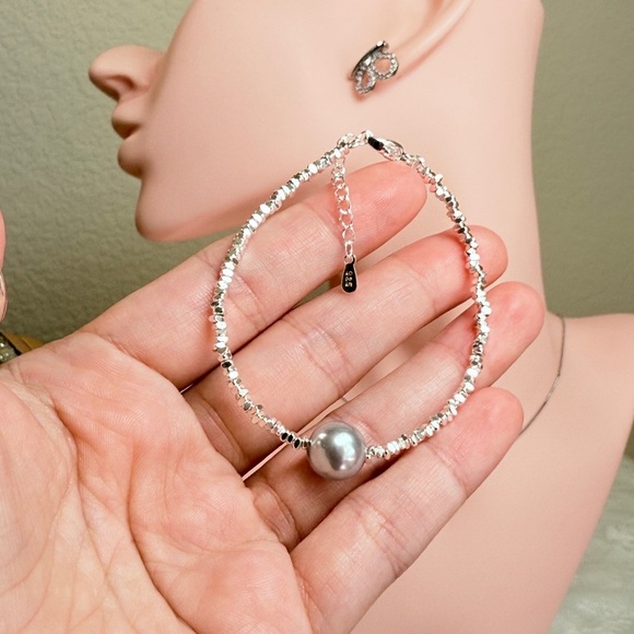 ⚜️❤️‍🔥 S925 Silver Beaded Bracelet With Faux Pearl 💫 - Picture 5 of 9